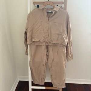 Tan Button-Up Shirt and Pants Set